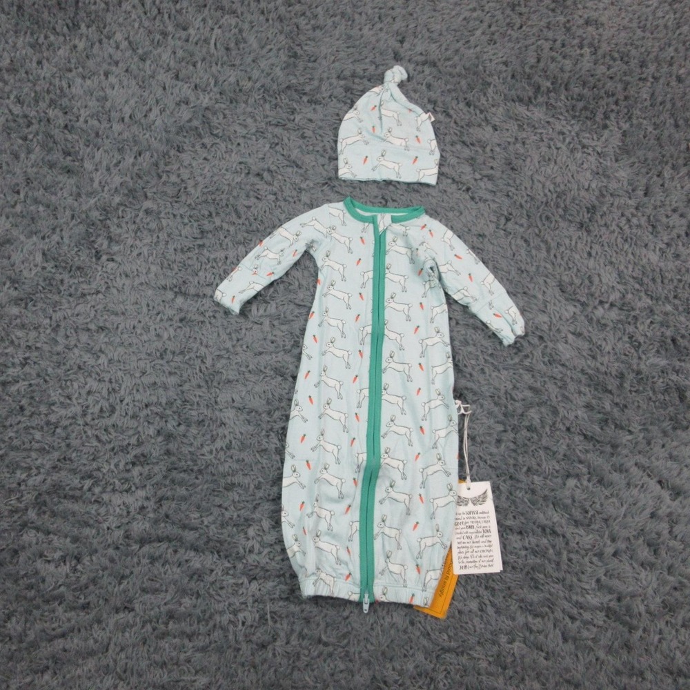 Free Birdees Gown & Hat Set Baby Girls Newborn Blue Bunnies Bamboo Zip NWT